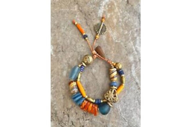 Hippie Boho Bracelet, Baltic Amber, Ceramic and African Tribal Beads