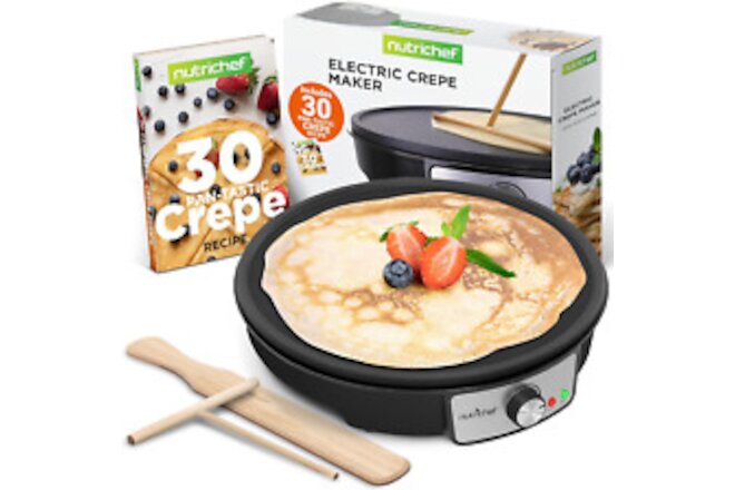 Electric Crepe Maker Pan & Griddle, 12 Inch Nonstick Cooktop, LED Indicators & A