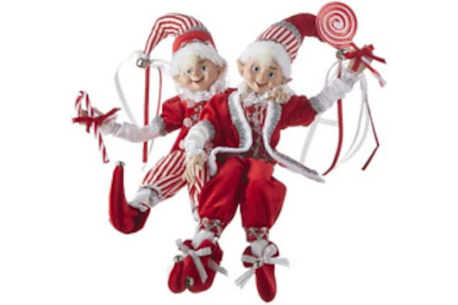 2021 Peppermint Parlor 16-Inch Posable Elf Figurine, Assortment of 2 Red