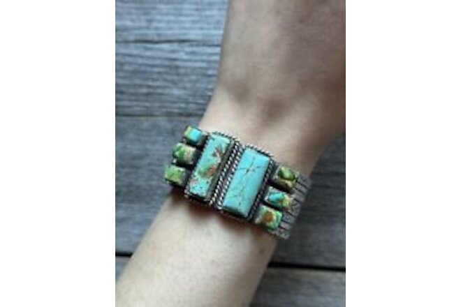 Navajo sterling silver Royston turquoise cuff bracelet CY
