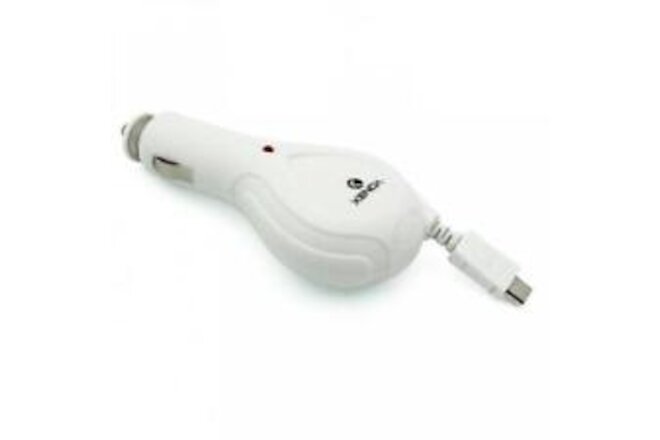 RETRACTABLE CAR CHARGER DC SOCKET POWER ADAPTER MICROUSB WHITE for CELL PHONES