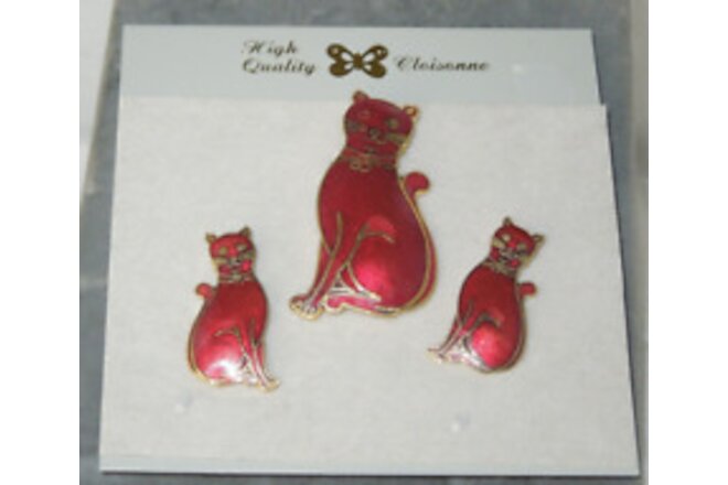 1 pair of Enamel Cloisonne Cat Pierced post Earrings and matching pin  *F