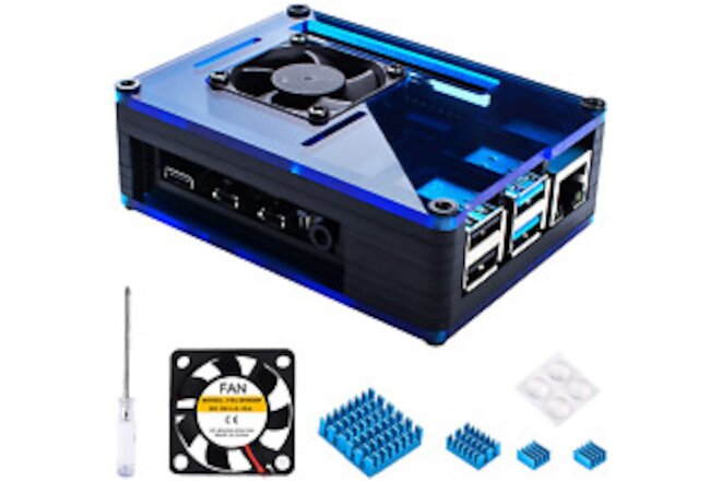 Case For Raspberry Pi 4 With Large Fan And 4 X Aluminum Heat Sinks Blue Miuzei