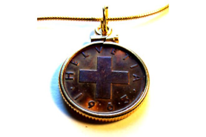 Switzerland Cross + Gold Filled 1963 coin pendant & Gold filled .925 Italy chain