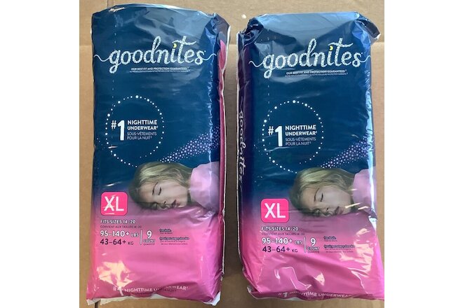 Goodnites~Girls Nighttime Underwear~XL 9 Count~Lot of 2~FREE SHIPPING~