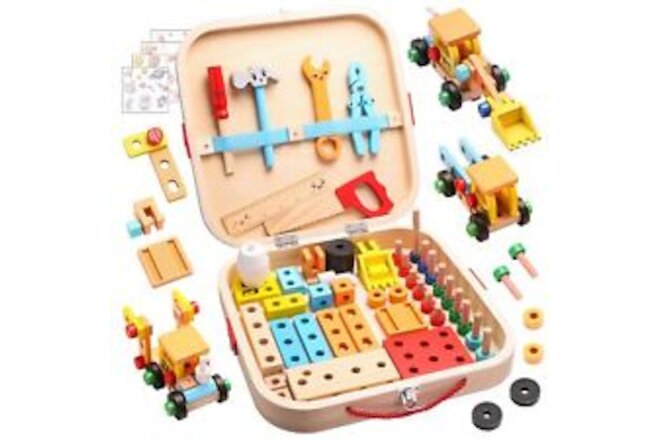 Tool Kit for Kids52pcs Wooden Toddler Tool Set Includes Tool BoxMontessori Ed...