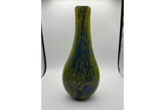 Alexander Kalifano Vase Vintage Blue Green Boho Art Glass Vase 16” with Label