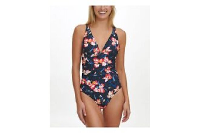 TOMMY HILFIGER Women's Navy Removable Cups Lined Strappy One Piece Swimsuit 8