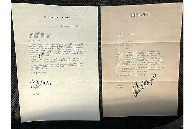 NATALIE WOOD & ROBERT WAGNER SIGNED PAIR OF ORIG. LETTERS ON THEIR LETTERHEADS!!