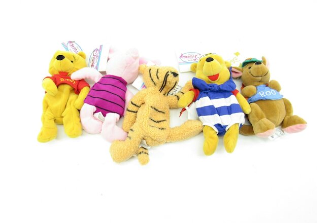Lot 5 Winnie Pooh Disney Mini Bean Bag Beanie Babies Plush Tigger Roo Eeyore