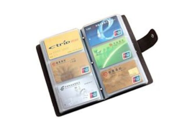 Leather Credit Card Holder Business ID Card Case Book Style 90 Count Name Car...