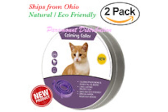 2 Pack Cat Calming Collar Pheromone & Essential Oils Behavior Stress Anxiety Pet
