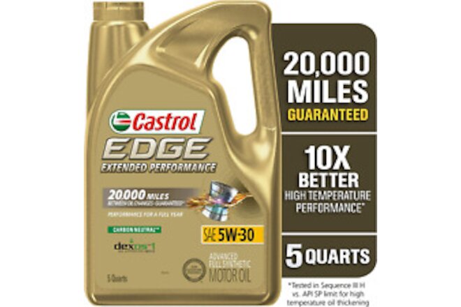Castrol 03087 EDGE Extended Performance 5W-30 Advanced Full Synthetic Motor O...