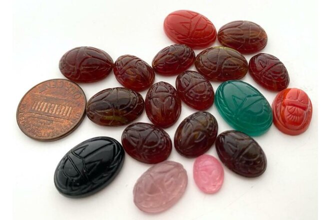 Vintage Glass Oval Scarab Cabs Mix 18