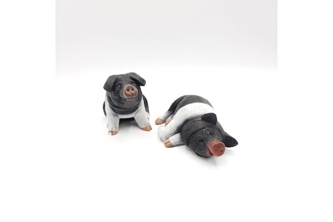 Set of 2 Vtg 1981 Realistic Black & White Pig Figurines Don James Stone Critters