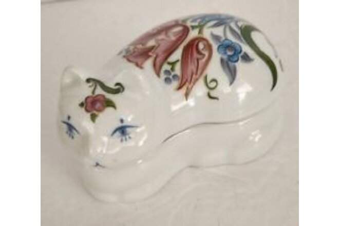 Vintage Elizabeth Arden Porcelain Floral Cat Candle Trinket Box Candle No Box