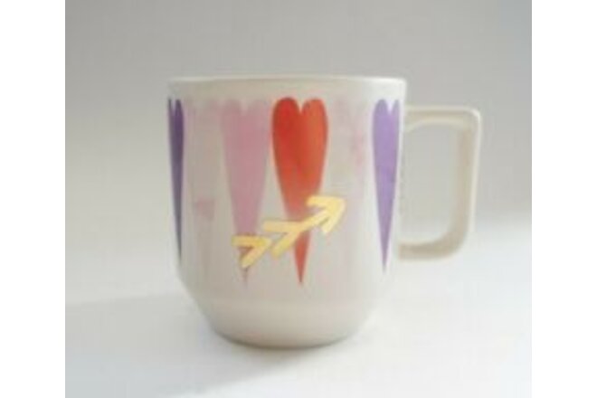 Starbucks Cofffee Mug Hearts Watercolor Painted Gold Valentine EUC Purple