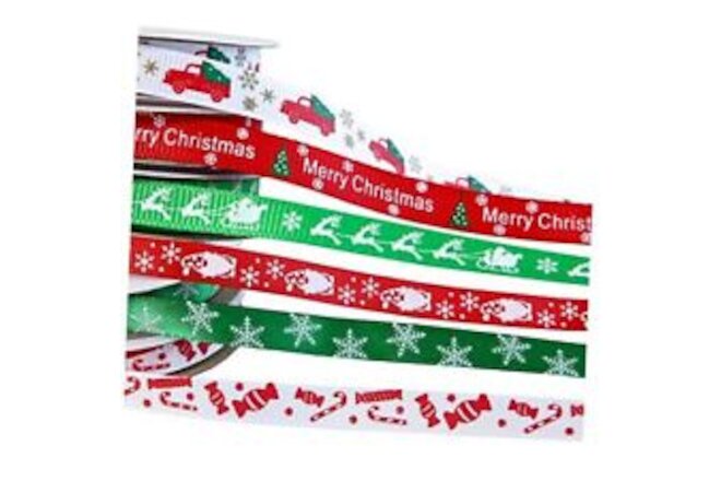 60 Yards 3/8" Christmas Ribbon for Crafts, White Red and Green Holiday 6 Rolls