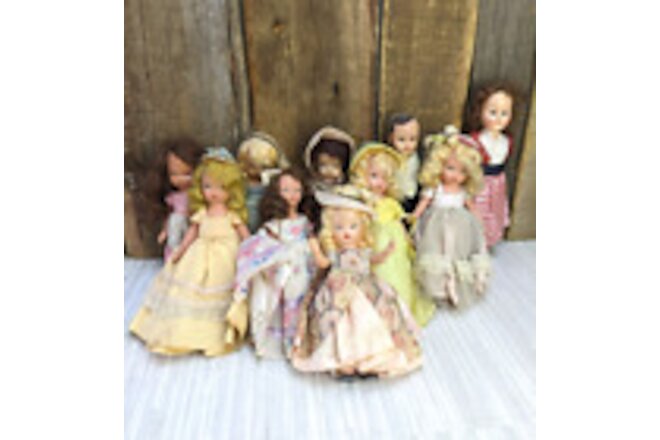 Ten Vintage Nancy Ann Storybook Doll various degrees of wear, Vintage NASB dolls
