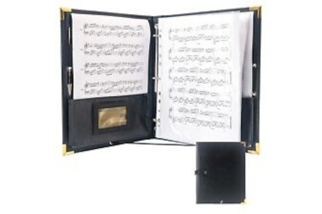 PU Leather Sheet Music Folder Black 3 Rings Binder 12.5" x 10" Piano Music Bi...