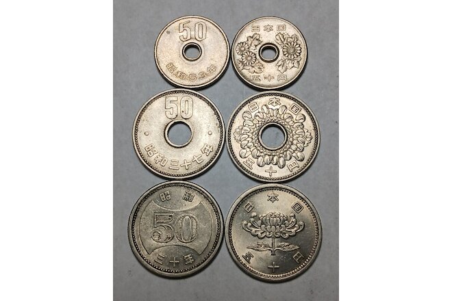 Lot of 3x Coins of Japan - 50 Yen - Three Different Types! - Please Read