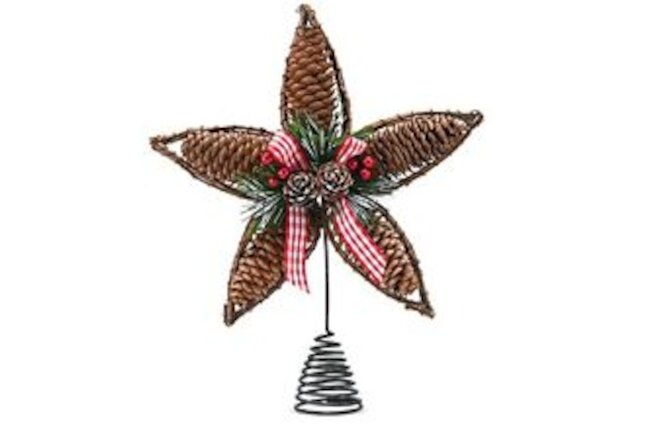 Rattan Star Tree Topper - Christmas Rustic Acorn Pine Cone Tree Topper with H...