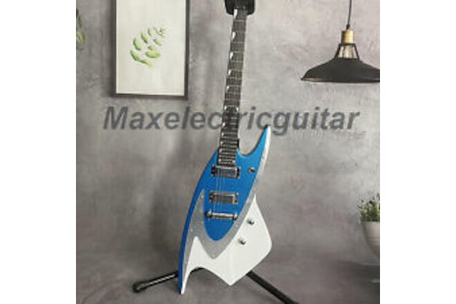 Solid Body Blue Electric Guitar Special Shape Black Fretboard 6 String Fast Ship