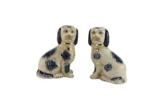 Hand-Painted Porcelain Dog Figurines,Pair of Blue Dog Ornaments,Ceramic Dog