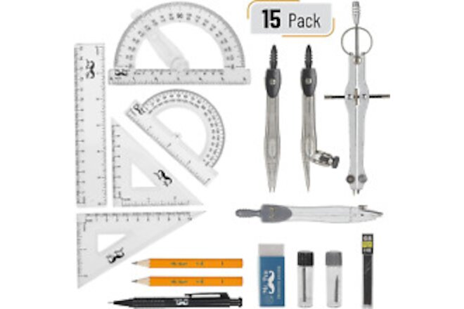 Geometry Set with 6 Inch Swing Arm Protractor, Divider, Set Squares, Ruler, Comp