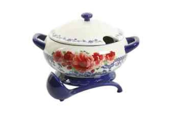 The Pioneer Woman Frontier Rose Cobalt Ceramic 3.17-Quart Soup Tureen with Ladle