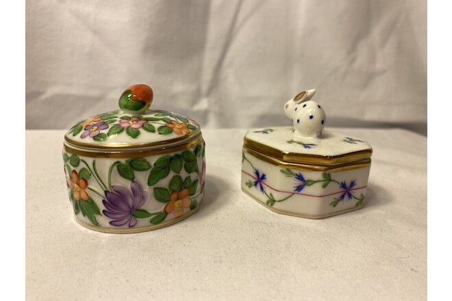 Set of 2 Hand Painted Herend Hungary Porcelain Trinket Boxes