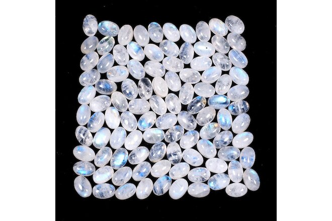 100 Pcs Natural Moonstone Blue Shines 6mm*4mm Oval Loose Cabochon Gemstones Lot