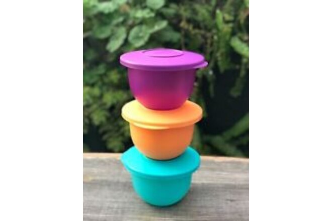 Tupperware Impressions Mini Bowl Set Of 3 550ml orange, Blue and Purple New!
