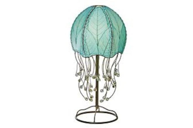 Jellyfish Table Lamp Sea Blue Shade Made of Real Cocoa Leaves 10 Inches Lengt...