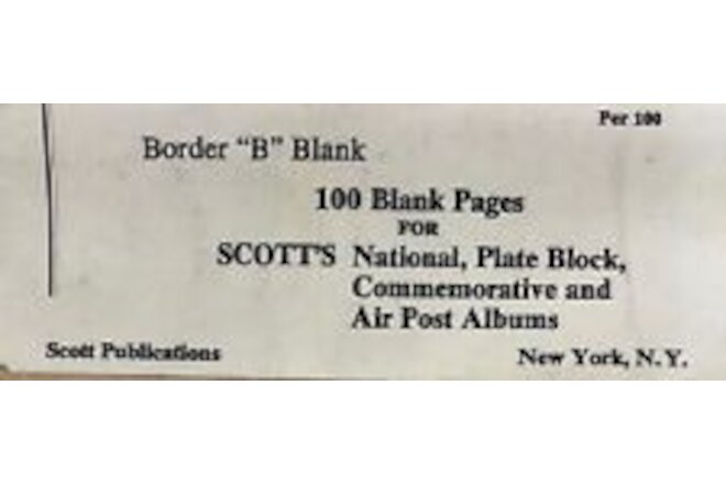 Pkg of 100 SCOTT'S National Plate Block Commem. Albums Border "B" Blank Pages