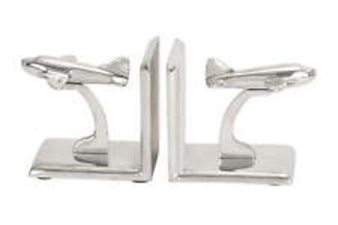 DecMode 5" Airplane Silver Aluminum Bookends (Set of 2)