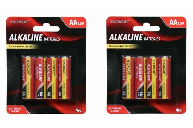 4-PCS PACK x2 E-Circuit ALKALINE AA Batteries 1.5 volts - 8 Batteries