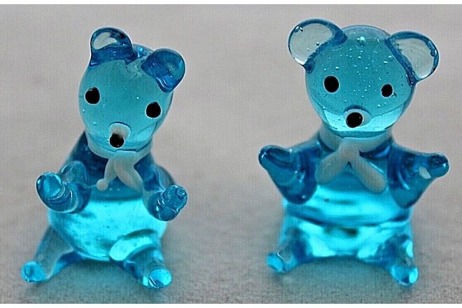 2 x Vintage, ( 1970's) Hand Made,  Art Glass Miniature Teddy Bears