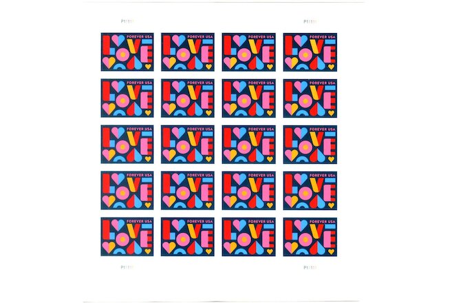 102 FOREVER STAMPS SHEETS OF 20  LOVE-CELEBRATE-DRUG FREE!   WOW!  $28.99. NEW!