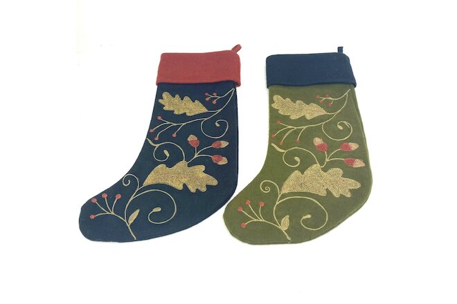 Seasons of Cannon Falls Set 2 Red Green Black Christmas Stockings 19 in Leaves