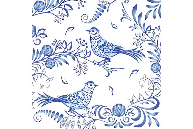 S294# 3 x Single SMALL Paper Napkins Decoupage Blue Flower Birds On White