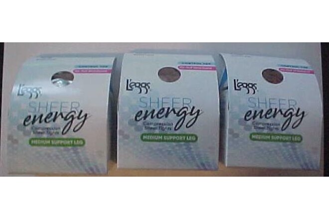 3 ~ L'EGGS SHEER ENERGY CONTROL TOP No Roll Waist Sheer Toe Pantyhose SUNTAN Q
