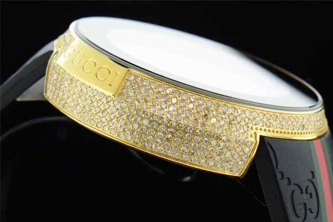 New Mens Custom Yellow Full I-Gucci Digital Ya114207 White Diamond Watch 2.5CT.