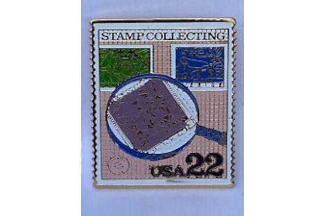 Stamp Collecting: Under Magnifying Glass 1986 22c #2200 Stamp Pin Pinback NEW