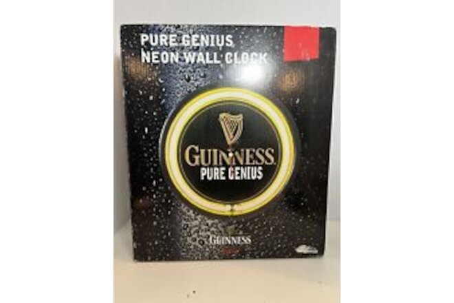 New 11 1/2" Guinness Beer Pure Genius Yellow Neon Wall Clock Bar Man Cave