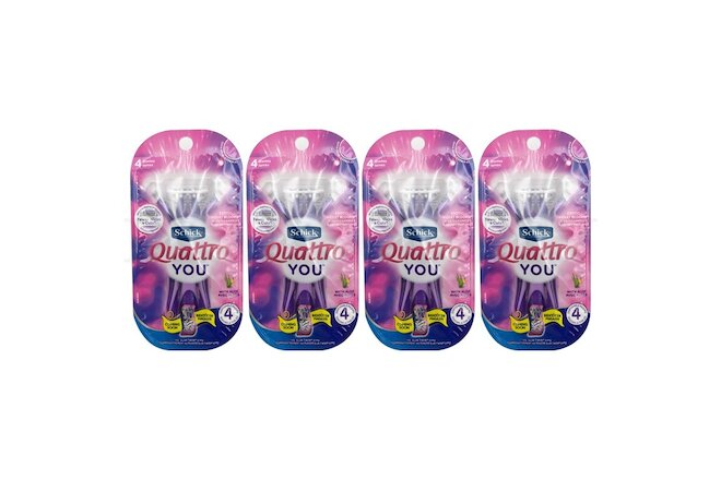 Lot of 4 - Schick Quattro YOU Exotic Violet Blooms Disposable Razor for Women