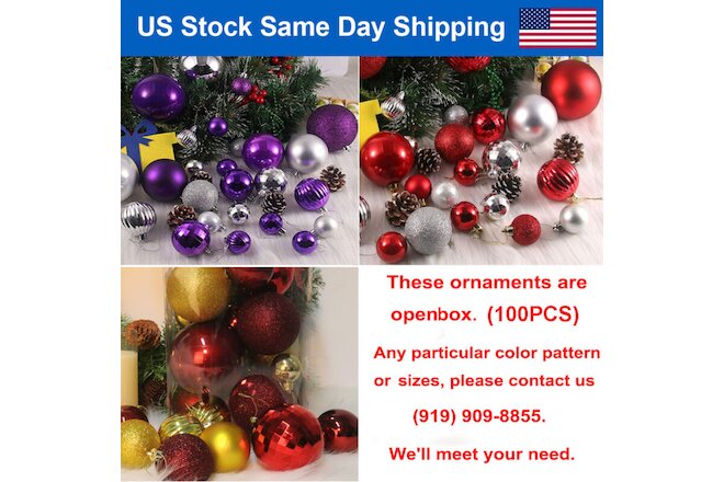 Open Box - 100Pcs Christmas Balls Ornaments In/Outdoor Hanging Ball Tree Decor