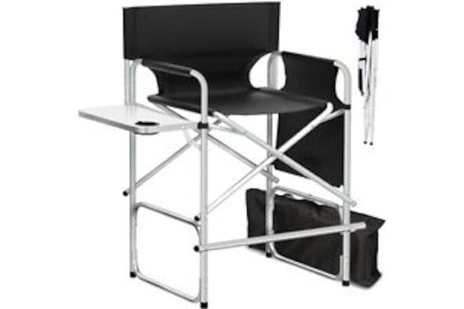 Makeup Artist Chair, 41'' Foldable Tall Directors Chairs w/Side Table Cup
