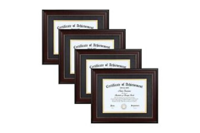 8.5 x 11 Diploma Frame Set of 4 Classic Mahogany with Black and Gold Double M...