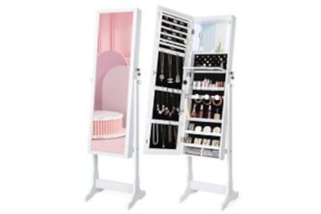 Touch Screen LED Jewelry Organizer, Freestanding Full Length Mirror A-White